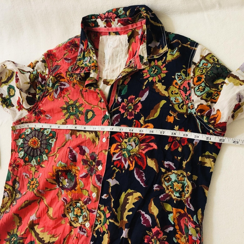 Cino Shirt Womens XL Multicolor Floral Cotton Button Front Long Sleeve Boho Top - Picture 6 of 10